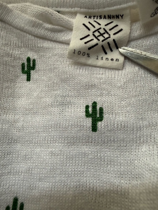 White 100% Linen Cactus Print Scoop Neck Women's Top T Shirt Size XL - Picture 6 of 9